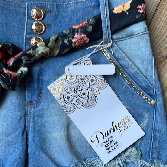 🇨🇴Colombian Butt Lifter Rhinestone Blue Denim Push Up Short - Picture 4 of 12